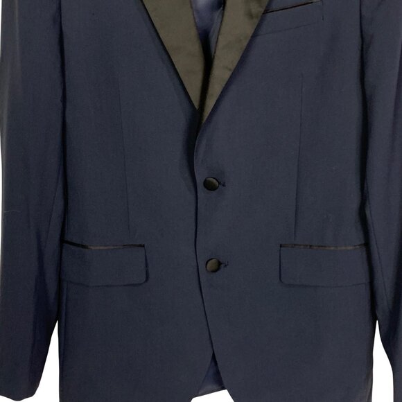 Mens Navy Blue Trim Fit Tuxedo Jacket Black Satin Shawl Lapel 40R Nordstrom Rack - Picture 4 of 13